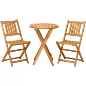 Outsunny Folding Patio Bistro Set of 3 Dining Table Set with 2 Foldable Chairs - Teak