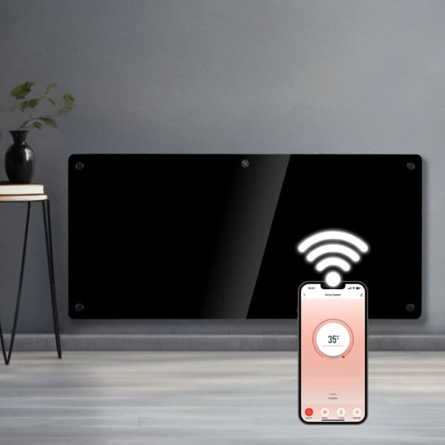 Futura 2000W WIFI Glass Electric Panel Heater Radiator Black Wall Mounted Black Unisex