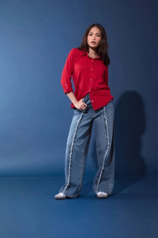 PixieGirl Womens Petite Frayed Seam Wide Leg Jeans in Mid Blue Size: 18S Mid Blue Female 18S