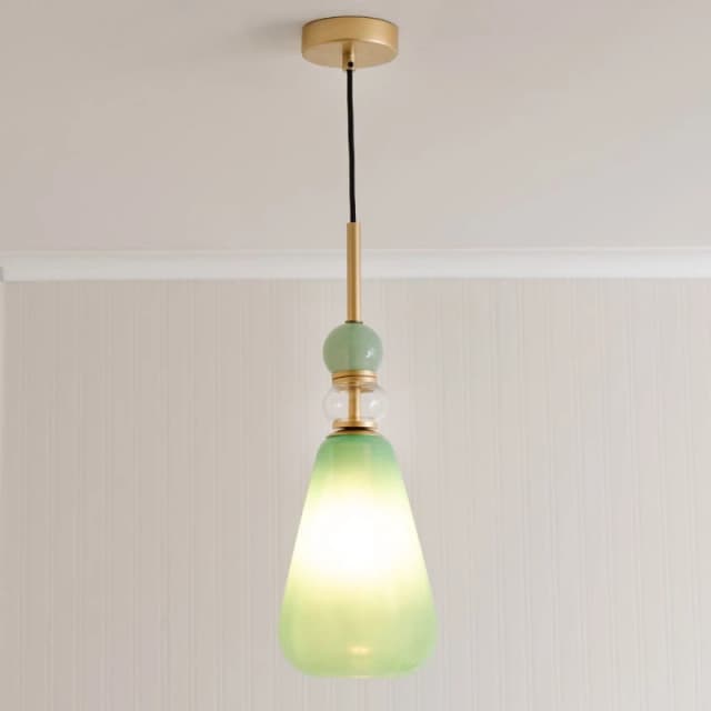 ValueLights ValueLights Anastasia Green Glass Stack Gold Detail Ceiling Pendant Light and Bulb Green One Size Unisex 5059406066429