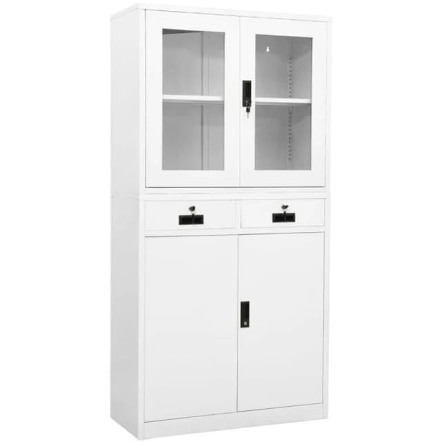 VIDAXL Office Cabinet White 90x40x180cm Steel and Tempered Glass vidaXL 8720286566305