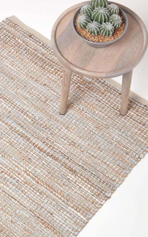 Homescapes Madras Leather Hemp Rug Natural, 120 X 180 Cm