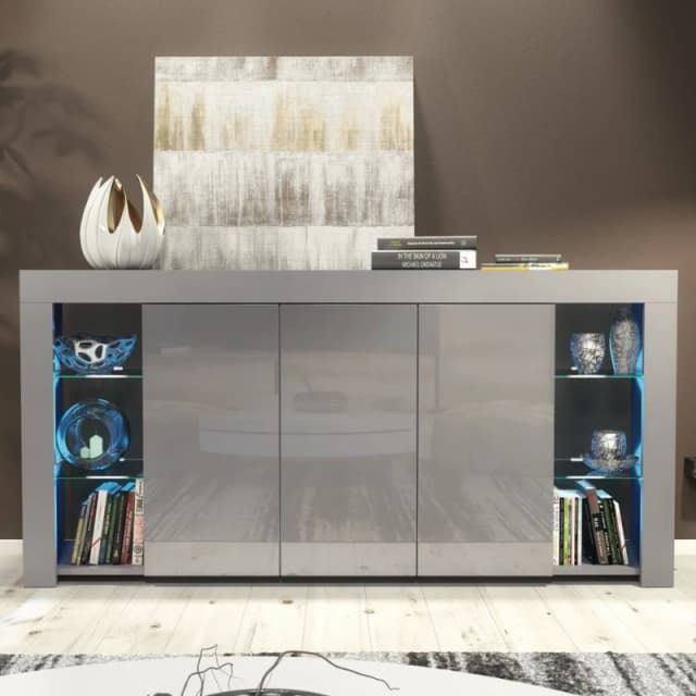 Creative Furniture Eden Sideboard 164cm - Dark Grey with Gloss Doors & LED Lights Dark Grey Unisex