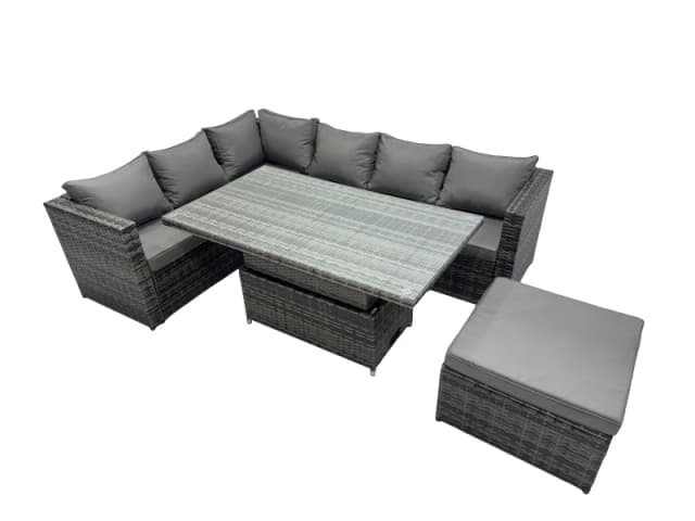Fimous 7-seater Rattan Garden Furniture Dining Set with Big Stool in Dark Grey Dark Grey Unisex