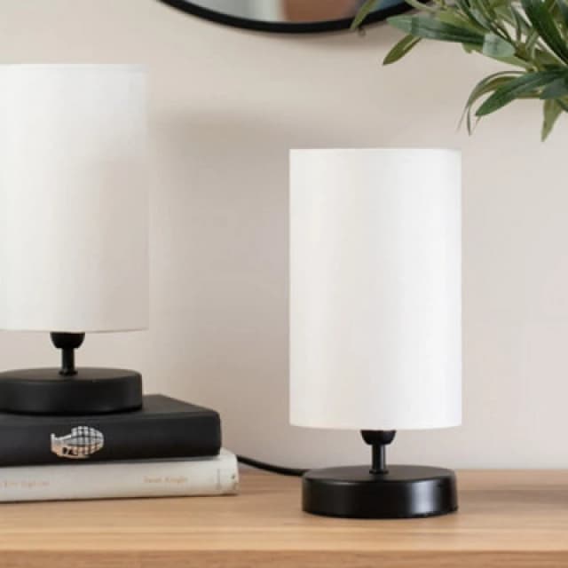 ValueLights Francis Matte Black Touch Table Lamp with Fabric Shade White