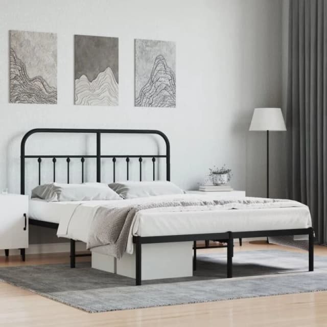 VIDAXL Metal Bed Frame without Mattress with Headboard Black 140x200cm Vidaxl 8720845881221