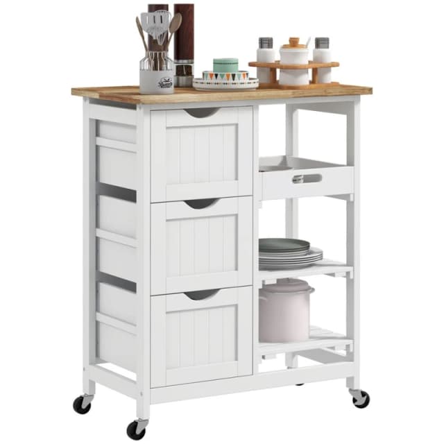 HOMCOM HOMCOM Compact Bar Serving Cart Compact Trolley with Wood Top and Drawers in White White One Size Unisex 5056725539306