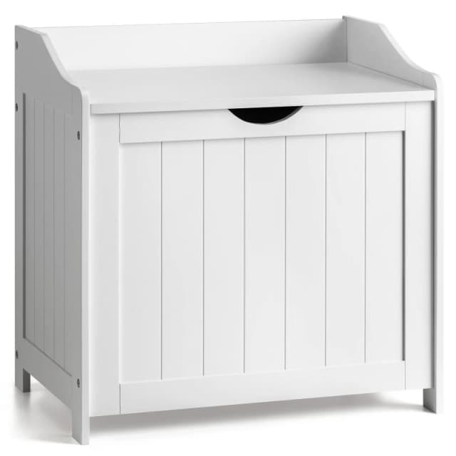 Christow White Laundry Box Wooden Bathroom Storage Basket Linen Clothes Chest White