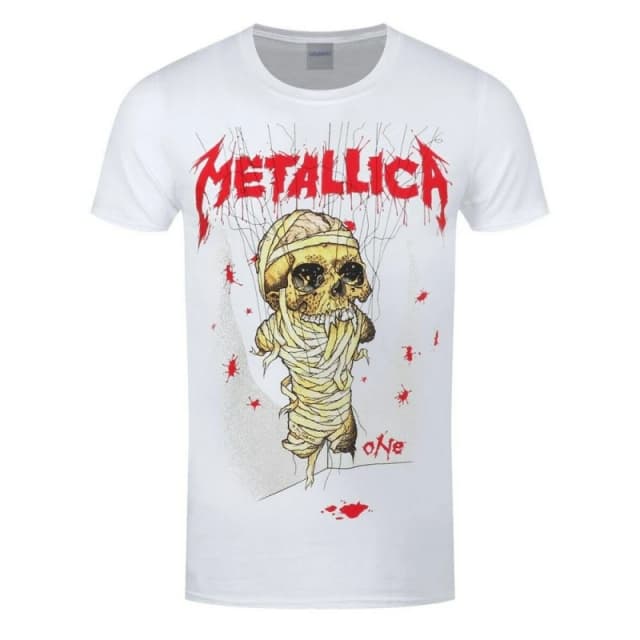 Metallica Mens One Landmine Back Print T-Shirt in White Size: Medium White Male M