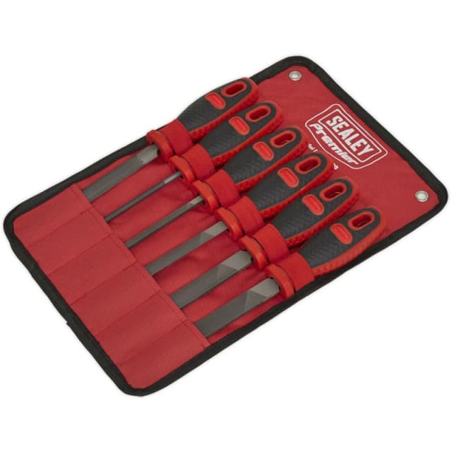 Loops PREMIUM 6 Piece 150mm Engineers File Set - Double Cut - Coarse - Comfort Grip Multi