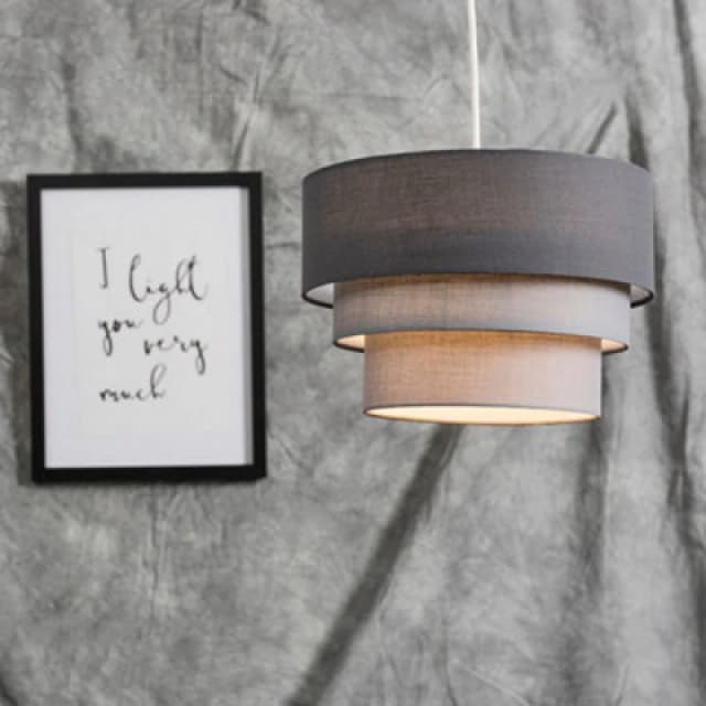 ValueLights ValueLights Aztec Grey Shades Three Tier Easy Fit Ceiling Lamp Shade with Bulb in Dark Grey Dark Grey One Size Unisex 5055759985707