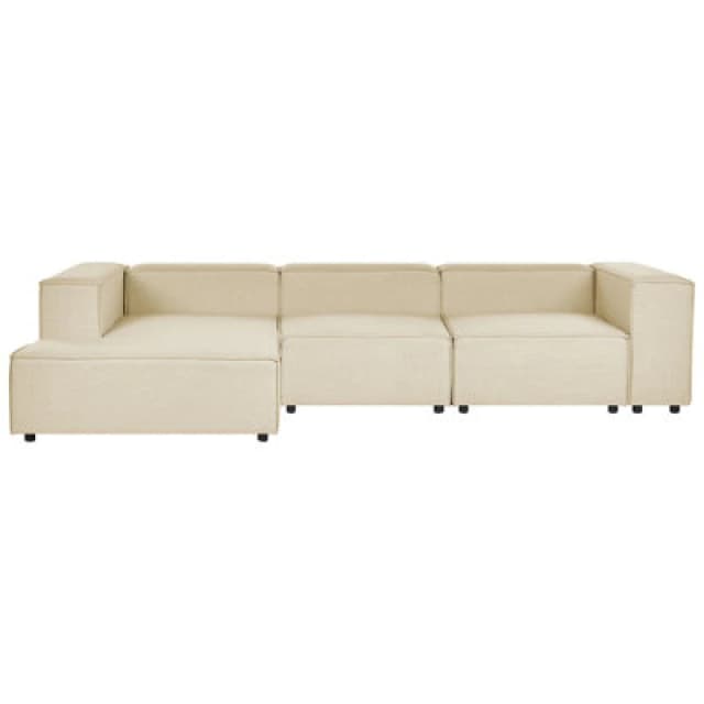 Beliani Modular Corner Sofa 3 Seater Aprica Faux Linen Beige Right Hand
