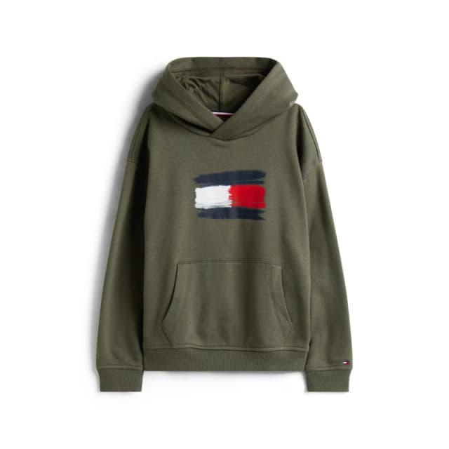 Tommy Hilfiger Kids Flag Pull Over Hoodie Pewter Green male 8Y