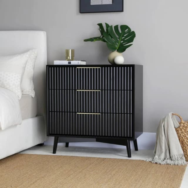 Home Garden Direct Monza 3 Drawer Chest with Fluted Front Black Unisex