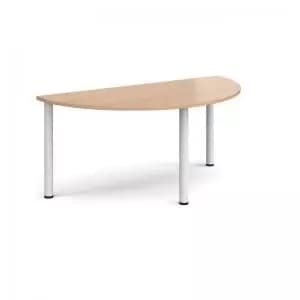 Semi circular white radial leg meeting table 1600mm x 800mm - beech