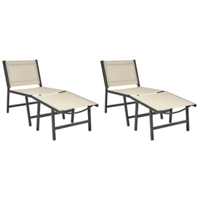 Beliani Set Of 2 Garden Chairs Marceddi With Footstool Metal Beige