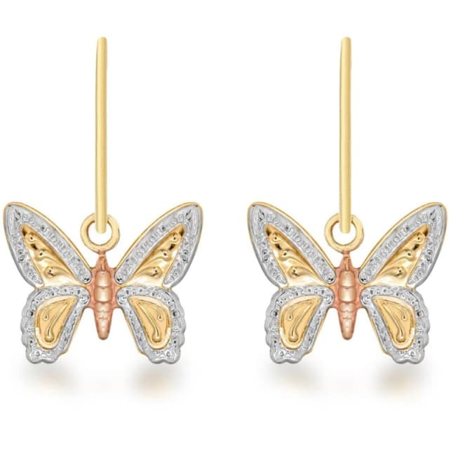 Be You 9ct Gold 3-Colour Butterfly Drop Earrings 2-Tone female One Size