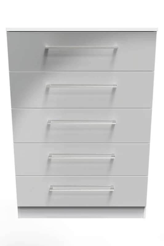 Chester 5 Drawer Chest In Uniform Grey & White (Ready Assembled)