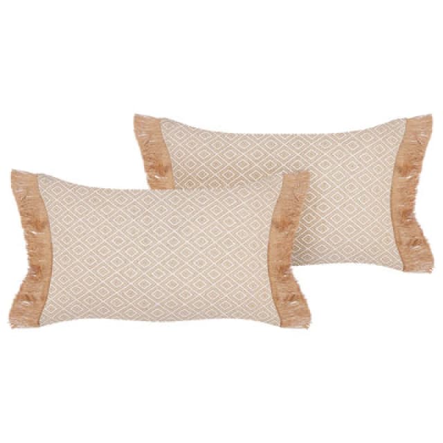 Beliani Set Of 2 Decorative Cushions Boath 30 X 50 Cm Beige Solid