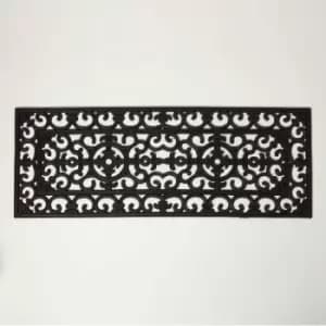 Homescapes - Black Iron Effect Rubber Double Door Mat Runner 120 x 45cm - Black