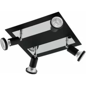Wall Ceiling 4 Spot Light Colour Black Chrome Shade & Back Plate Bulb GU10 4x5W