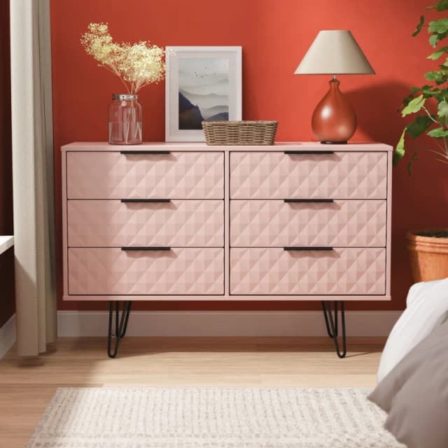 Ready Assembled 2 U Islay 6 Drawer Wide Chest (Ready Assembled) in Dusty Pink Dusty Pink Unisex