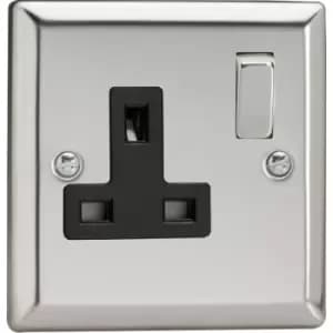 Varilight 1 Gang Single, 13 Amp Switched Socket, Classic Polished Chrome - XC4DB
