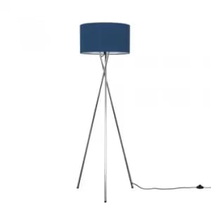 Camden Chrome Tripod Floor Lamp with XL Navy Blue Reni Shade