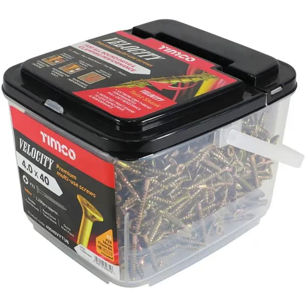 Velocity Premium Countersunk Pozi Wood Screws Handy Tub 40040VYTUB Diameter: 4mm