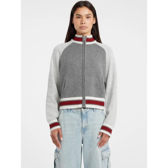 Guess Womens Zipped Intarsia Knitted Top Cobblestone Hth female 10 (S)