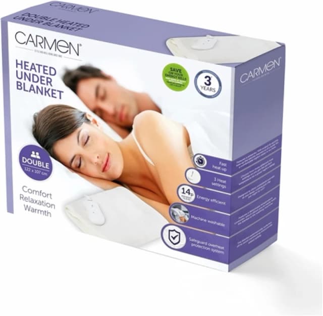 Carmen Double Heated Under Blanket with Overheat Protection White C81193