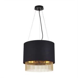 3 Light Round Pendant Matt Black Shade, Gold, E27