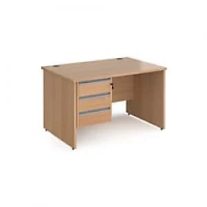 Dams International Straight Desk with Beech Coloured MFC Top and Silver Frame Panel Legs and 3 Lockable Drawer Pedestal Contract 25 1200 x 800 x 725mm