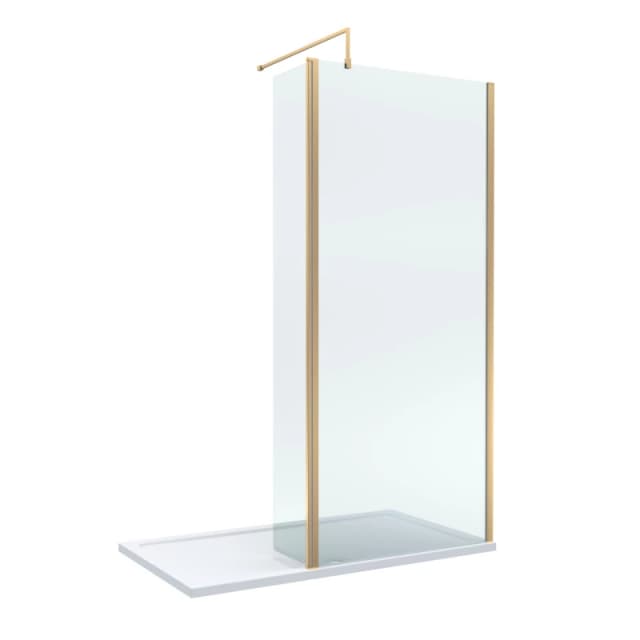 Balterley 8mm Glass Wetroom Screen, Return Brushed Brass and Tray 1400 x 900mm Bronze
