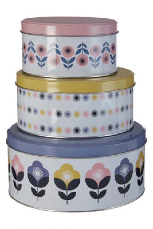 Orsina Set Of 3 Colourful Storage Tins With Lids, Tin Can Storage For Kitchen Or Pantry, Stylish Food Storage Tins