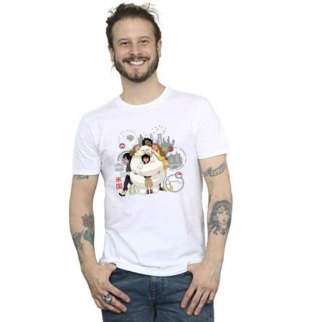 Disney Men Big Hero 6 Baymax Group Hug T-Shirt in White Size: Small White S Male 5059934884083