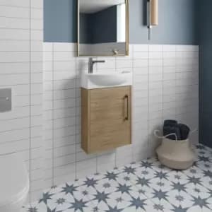 Hudson Reed Juno Compact RH Wall Hung Vanity Unit and Basin 440mm Wide - Autumn Oak