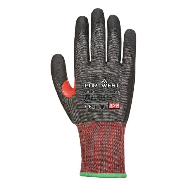 Portwest A670 PU Gloves in Black Size: 10 Black Unisex 10
