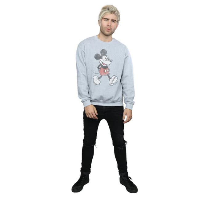 Disney Men Walking Mickey Mouse Sweatshirt in Grey Size: Small Grey S Male 5063300649824