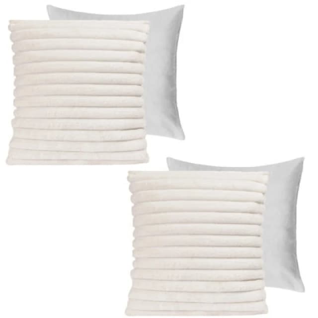 OHS OHS 2 x Faux Fur Thick Rib Filled Cushion Covers in White Size: 45cm x 45cm White 45cm x 45cm Unisex 5027434184835