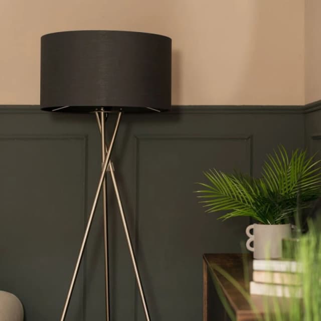 ValueLights ValueLights Camden Polished Chrome Tripod Floor Lamp with Drum Lamp Shade and Bulb in Charcoal Charcoal One Size Unisex 5055759991579