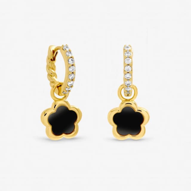 Inicio Gold Plated and Jet Flower Earrings - Gift Pouch Gold female One Size