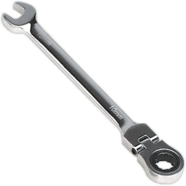 Loops 10mm Flexible Ratchet Combination Spanner - Flexible Ring Head - Chrome Vanadium Multi