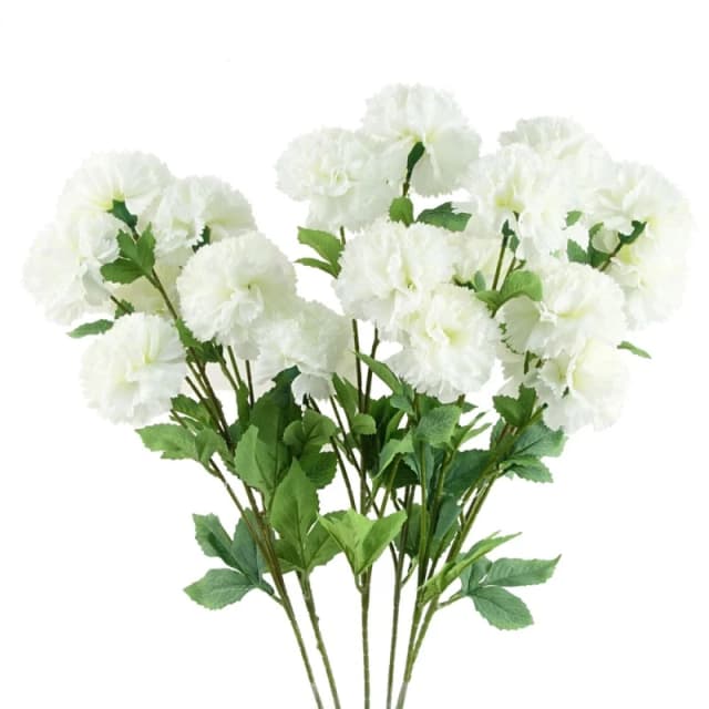 Leaf Pack of 6 x 70cm White Artificial Carnation Stem - 4 Flowers White unisex