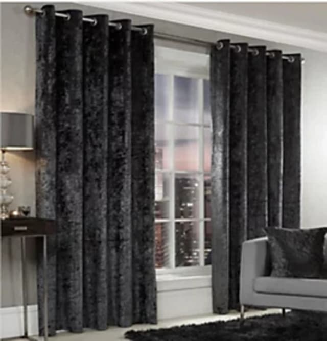 Alan Symonds - Luxury Modern Crushed Velvet Charcoal Fully Lined Ready Made Eyelet Ring Top Curtains 46x54 - Multicoloured CVCHA4654
