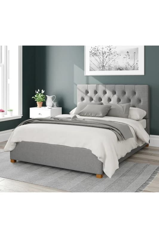 Aspire Aspire Olivier Upholstered Ottoman Storage Bed, Eire Linen Fabric in Grey Size: Single Grey Single Unisex 5057632168641