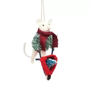 Mouse with Wheelbarrow Felt Decoration