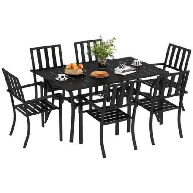Outsunny Outsunny 7 Pieces Patio Dining Set with Umbrella Hole, for Poolside, Garden