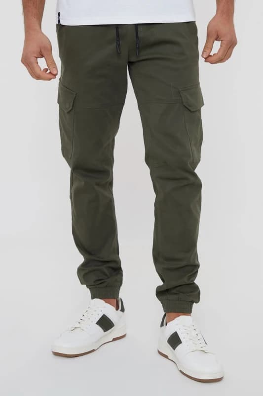 Threadbare 'Belfast' Cotton Jogger Style Cargo Trousers With Stretch Khaki