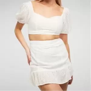 Missguided Broderie Frill Hem Mini Skirt - White